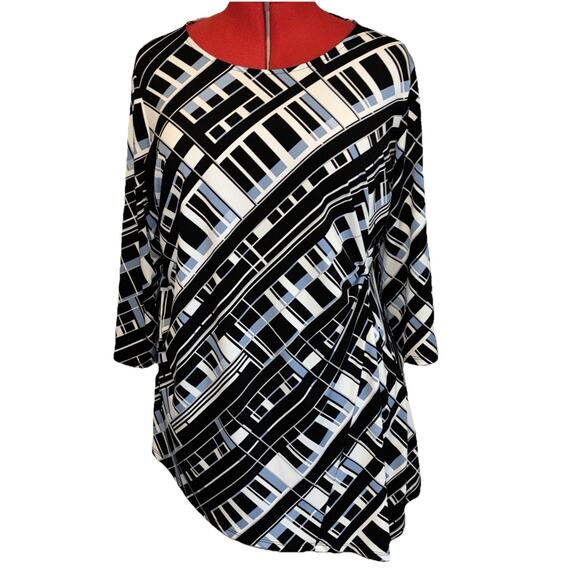 Alfani Geometric Sz 2X Asymmetrical Side Rouching Office wear Knit Blouse - Picture 1 of 10